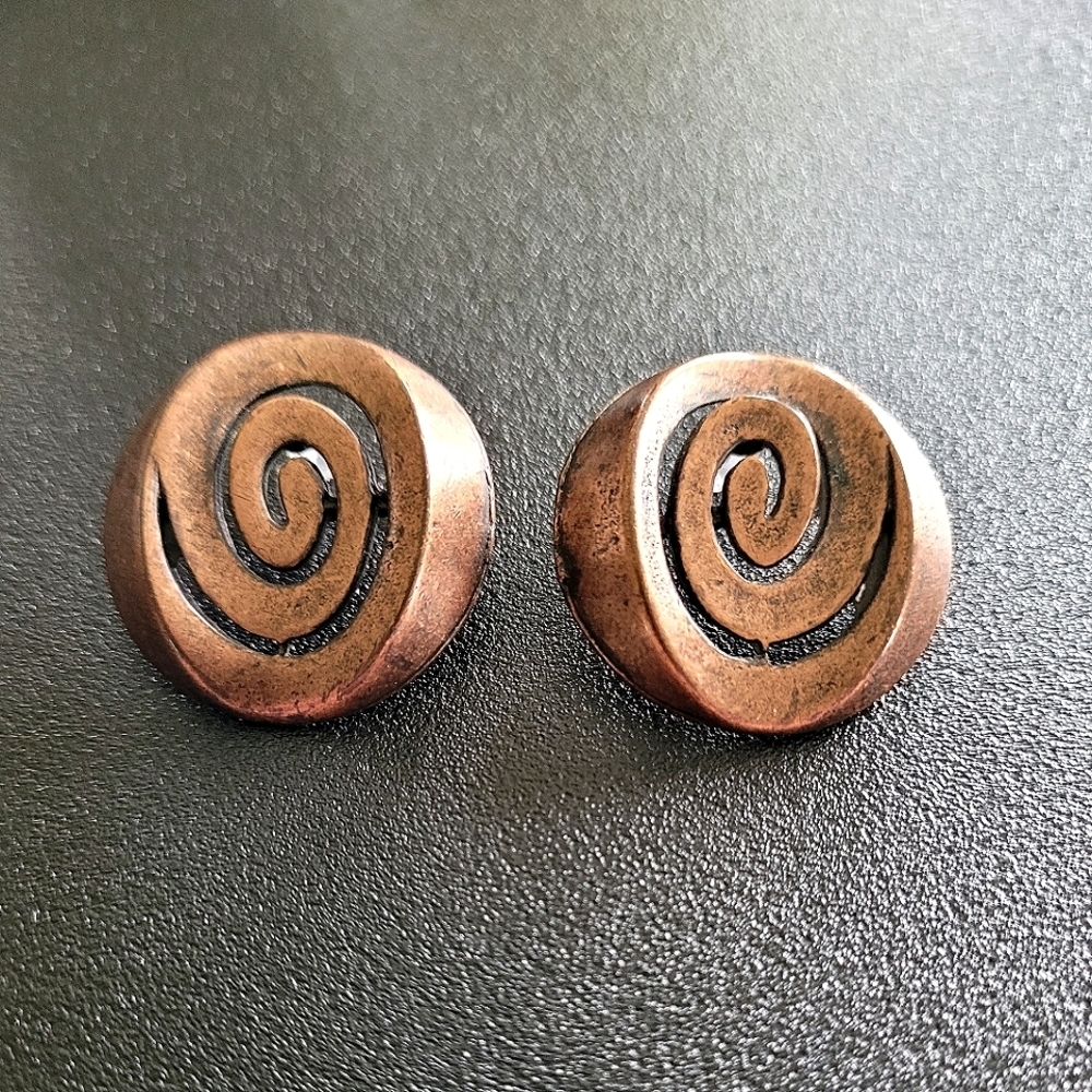 Vintage bronze spiral design stud earrings with new silicone backings